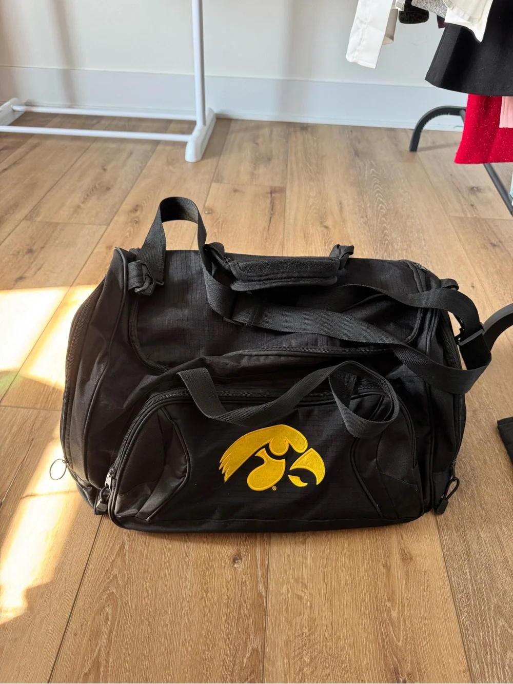 Black Iowa Hawkeyes duffel bag